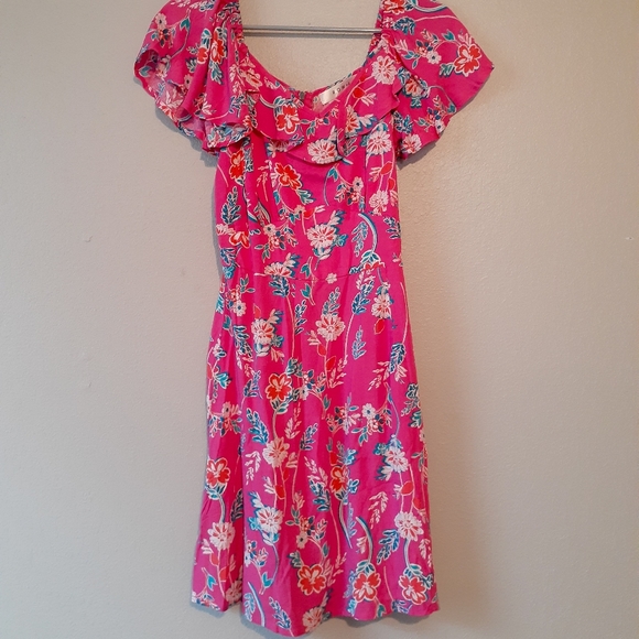 NWOT Row A Flutter V Neck Pink Floral Mini Dress - Picture 3 of 7